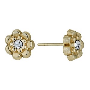 9ct Yellow Gold Crystal Flower Stud Earrings