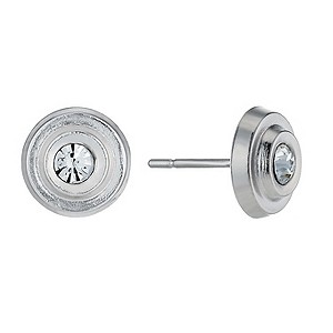 9ct White Gold Double Circle Crystal Stud Earrings