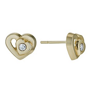 9ct Yellow Gold Double Heart Crystal Stud Earrings