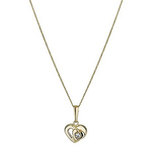 9ct Yellow Gold Double Heart Crystal Pendant