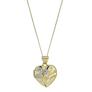 9ct Yellow Gold Flower Embossed Heart Locket