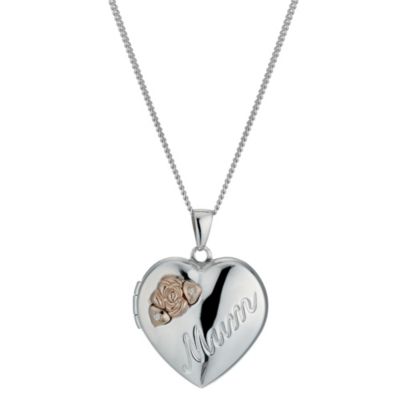 Silver  9ct Rose Gold Plated Diamond Heart Mum Locket - Product ...