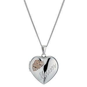 Silver & 9ct Rose Gold Plated Diamond Heart Mum Locket