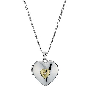 Silver & 9ct Yellow Gold Cubic Zirconia Heart LocketSilver & 9ct Yellow Gold Cubic Zirconia Heart Lo