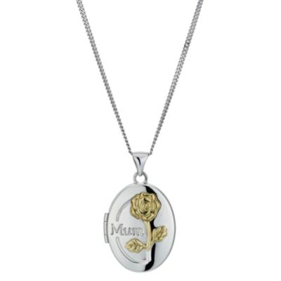 Silver & 9ct Yellow Gold Plated Oval Mum Locket