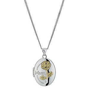 Silver & 9ct Yellow Gold Plated Oval Mum Locket