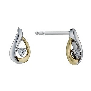 Sterling Silver & 9ct Gold Cubic Zirconia Stud Earrings