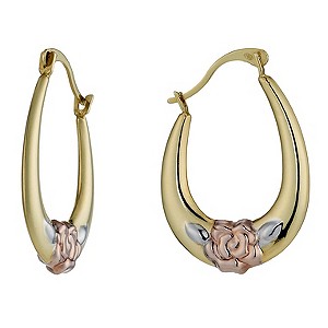 9ct Three Tone Rose Creole Hoop Earrings
