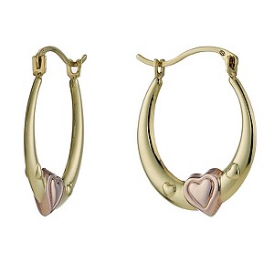 9ct Two Tone Three Heart Creole Hoop Earrings