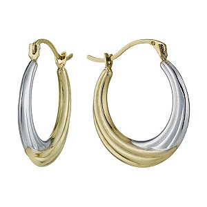 9ct Two Tone Ridged Creole Hoop Earrings
