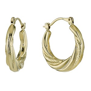 9ct Yellow Gold Ribbed Creole hoop Earrings