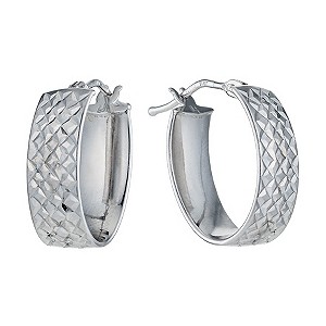 9ct White Gold Diamond Cut Creole Hoop Earrings