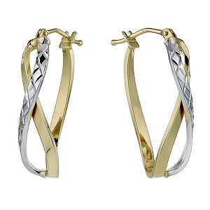 9ct Two Colour Small Twist Diamond Cut Creole Hoop Earrings