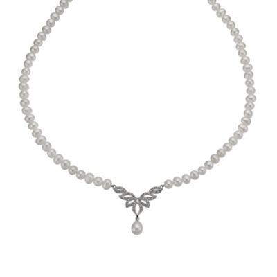 Sterling Silver Cultured Freshwater Pearl V Shape Necklace