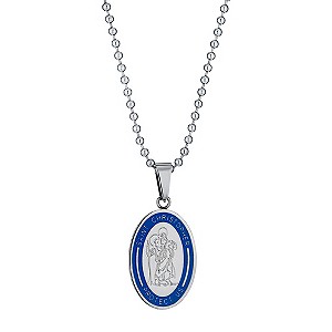 Stainless Steel Saint Christopher Oval Ball Chain Pendant