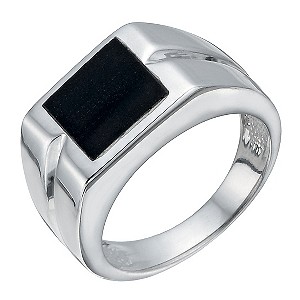 Sterling Silver Men's Square Black Agate Signet Ring