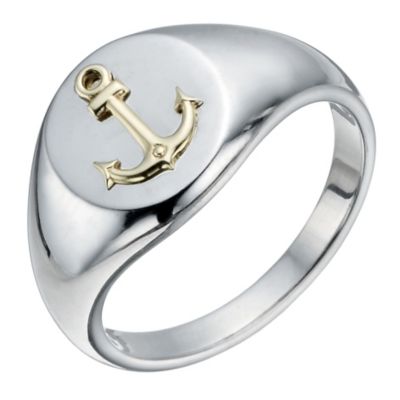 ... Silver  9ct Gold Men's Anchor Signet Ring - Product number 1336452