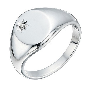Sterling Silver Men's Diamond Set Signet Ring
