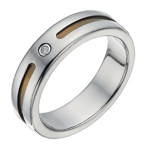 Men's Titanium, Silver & Diamond Set Ring