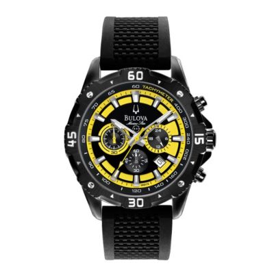 Bulova Marine Star Men's Yellow & Black Rubber Strap Watch