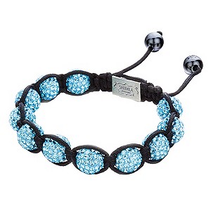 Shimla Aqua Blue Crystal Bead Black Rope Bracelet