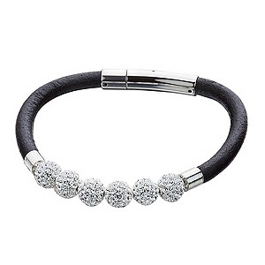 Shimla White Crystal Black Leather Bracelet