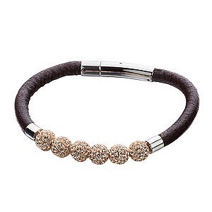 Shimla Rose Gold Crystal Black Leather Bracelet