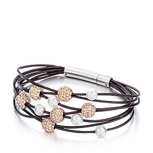 Shimla Multi-Layered Rose Gold Crystal & Pearl Bead Bracelet