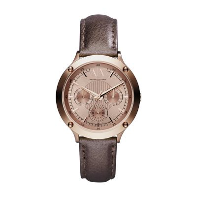 Armani Exchange Ladies' Rose Gold Tone Brown Strap Watch