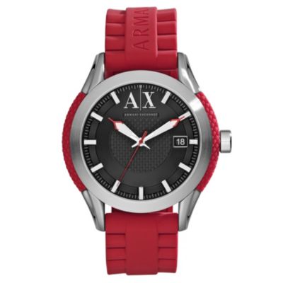 Armani Exchange Men's Stainless Steel Red Strap Watch