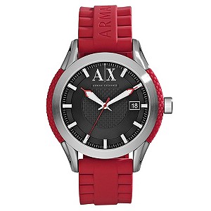Armani Exchange Men's Stainless Steel Red Strap Watch