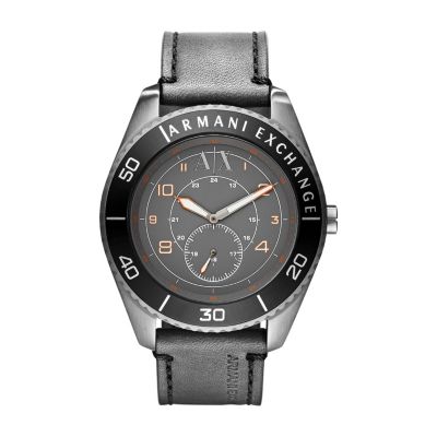 Armani Exchange Men's Steel Grey Leather Strap Watch