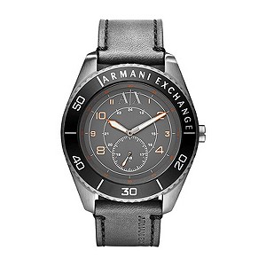 Armani Exchange Men's Steel Grey Leather Strap Watch