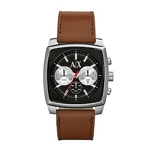 Armani Exchange Men's Chronograph Brown Leather Strap Watch