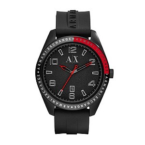 Armani Exchange Men's Ion-Plated Black Silicone Strap Watch