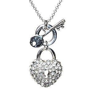 Mikey White Crystal Heart Lock & Key Necklace