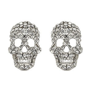 Mikey White Crystal Skull Stud Earrings