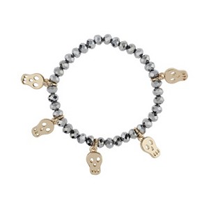Mikey Hematite Yellow Skull Charm Bracelet