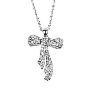 Mikey White Crystal Bow Long Pendant