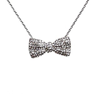 Mikey White Crystal Bow Necklace