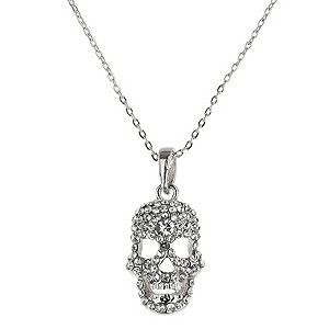 Mikey White Diamante Skull Necklace