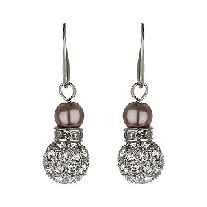 Mikey Taupe Imitation Pearl & Crystal Drop Earrings