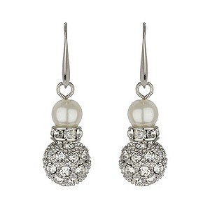 Mikey White Imitation Pearl & Crystal Drop Earrings