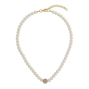 Mikey Gold Tone Imitation Pearl & Crystal Ball Necklace