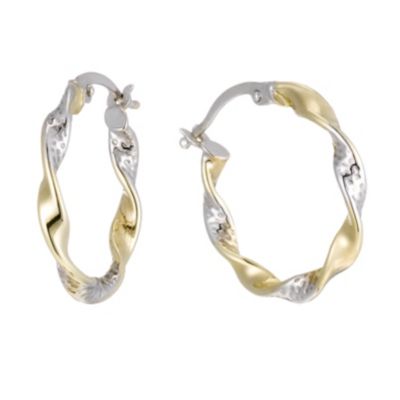 Together Bonded Silver & 9ct Gold Twisted Creole Earrings