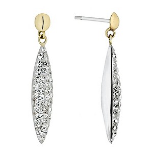 9ct Gold & Sterling Silver Crystal Torpedo Drop Earrings