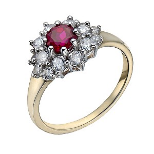 Silver & 9ct Gold Created Ruby & Cubic Zirconia Ring