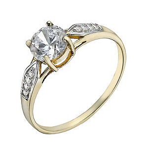 9ct Gold Cubic Zirconia Solitaire & Shoulder Set Ring9ct Gold Cubic Zirconia Solitaire & Shoulder Se