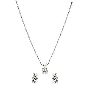 Silver & 9ct Gold Cubic Zirconia Kiss Pendant & Earrings