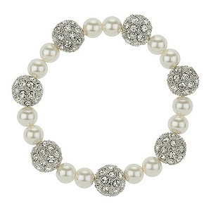 Mikey White Imitation Pearl & Crystal Elastic Bracelet